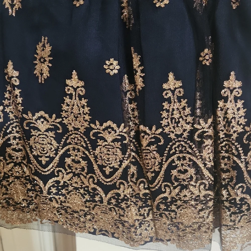 Rare Editions Navy and Gold Dress with Plush Shrug Diaper Cover Panty 24 Months